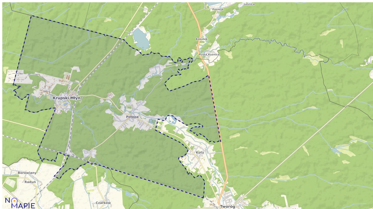 Mapa obszarów ochrony przyrody Krupskiego Młyna